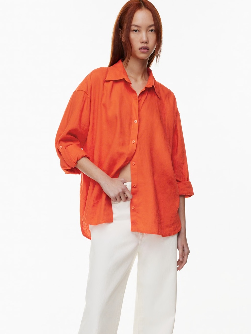 Babaton Archive Linen Blouse - Size S - Bright Orange (Fits M)